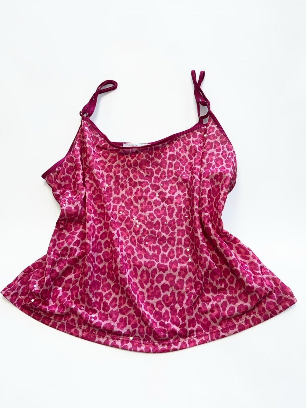 Y2K Hot Pink Leopard Print Shimmer Cami Tank Top Going Out Small